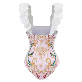 ZJKRL  -  Blue Printed Bubble Strap Swimsuit, High Waist, Slim Bikini and Skirt, Retro Square Neck, Backless, Fashion