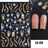 Zjkrl - Christmas Nail Sticker 3D Reflective Shiny Glitter Gold Silver Snowflake Elk Bells Decal Slider For Manicure Decoration NLLS-J24