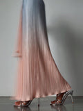 Zjkrl - Gradient Tie Dye Long Sleeve Maxi Dress For Women Fashion Oneck Straight Loose Pleated Vestidos Female Elegantstreetwear Robe