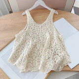 Zjkrl  -  Women New BOHO Sexy Solid Knit Two-piece Summer Hollow Out Crochet Tank Tops and Inner Layer Basic Camisole With Bra Pad