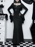 Zjkrl - Halloween Gothic Dark Party Dress Women Aesthetic Vintage Elegant Nightclub Long Sleeve High Waist Trumpet Dress Female