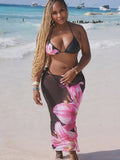 ZJKRL -  Puss Sexy Flower Print 3 Piece Set Women Thin Bra+Thong+ Long Skirts Matching Vacation Matching Clubwear Beach Swimsuit