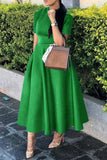 ZJKRL -  Spring Autumn Satin Party Maxi Dress Women Solid Half High Neck Short Sleeve Evening Wedding Long Dress Women