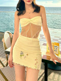 ZJKRL -  Puss Sweet 2Piece Set Women Mesh Patchwork Splits Sleeveless Backless Tops+Folds Skirt Vacation Beach Party Matching Suit