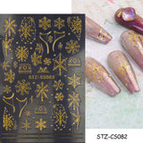 Zjkrl - Christmas Nail Sticker 3D Reflective Shiny Glitter Gold Silver Snowflake Elk Bells Decal Slider For Manicure Decoration NLLS-J24