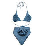 ZJKRL  -  New 2-Piece Swimsuit Lace Bra Set Women 3D Flower Decor Underwear Set Transparent Khaki Panty Set Swimwear Beach Bathing Suit