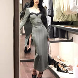 ZJKRL -  Elegant Bodycon Evening Party Dresses Women Long Sleeve Lace Square Collar Midi Dress High Split Prom Robe Autumn Vestidos New