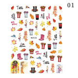 Zjkrl - 1pcs Gold iridescent Maple Leaf 3D Nail Sticker Fall Autumn Pattern Adhesive Transfer Stickers Shiny DIY Nail Art Decoration