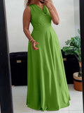 ZJKRL -  Summer Sleeveless Dresses for Women Plus Size Clothing Elegant Green Dress Elastic Waist Long Maxi Dress
