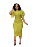 ZJKRL -  Elegant Dresses for Women Ruffle Sleeve Dress Knee Length Wave Print Sexy Summer Light Dress Birthday