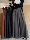 Zjkrl  -  Grey Black Long Skirts Womens Maxi Skirt Autumn Winter Suit Skirt Goth Lolita High Waist Ruffle Pleated Skirts Double Belts