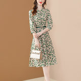 Zjkrl - Chiffon Dress Women Puff Sleeve Elegant Big Swing Spring Dresses Slim With Belt  A-line Dresses For Women Party Vestidos