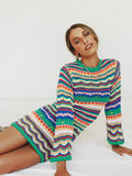 Womens Clothing Women's Dress Tops Female Clothing Autumn Winter Round Neck Knitwear Women's Stripe Pullover Mid Length Sweater