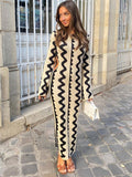 Zjkrl - Tossy Striped Contrast Color Knit Maxi Bodycon Dress Boho High Waisted Hollow Out Slim Dresses Women Holiday Dresses Vestidos