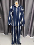 ZJKRL -  Chic and Elegant Woman Set Long Sleeve Autumn Striped Shirt and Pants Streetwear Female Two Pieces Sets