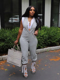 ZJKRL -  Women Sexy One Piece Jumpsuit Streetwear Summer V Neck Button Sleeveless Jumpsuit Sexy Jumpsuit Elegant Woman New in Clothes