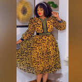 Zjkrl - Floral Print Dresses Women Long Sleeve Elegant A-line Dress With Belt Fashion Evening Party Dresses Africa Female 2023 Summer