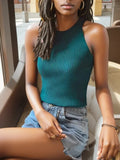 Zjkrl  -  Women Tank Top Knit Off Shoulder Sexy O-Neck T-Shirt Solid Halter Camisole Summer Female Casual Slim Simple New Pullover