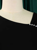 ZJKRL -  High Waisted Dress for Women Summer Short Sleeve Office Dresses for Ladies Solid Color Wear Elegant Long Dresses with Pearls