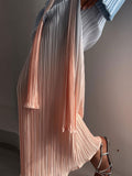 Zjkrl - Gradient Tie Dye Long Sleeve Maxi Dress For Women Fashion Oneck Straight Loose Pleated Vestidos Female Elegantstreetwear Robe