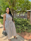 ZJKRL -  Summer Women White Casual Dress A-line Backless Dresses with Crossed Neck on Back Elegant and Youthful Sexy Dresses Stripe Print