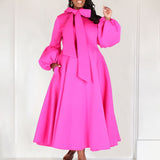 Zjkrl - 2023 Autumn/Winter New Women's Dress Fashionable Bubble Sleeve Lacing Large Hem High Waist Dress Casual Elegant Women's Dress