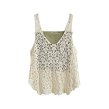 Zjkrl  -  Women New BOHO Sexy Solid Knit Two-piece Summer Hollow Out Crochet Tank Tops and Inner Layer Basic Camisole With Bra Pad