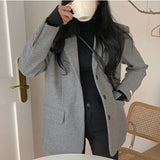 ZJKRL -  Korean Style Woolen Outerwear Women's Blazer Solid Coats Single Breasted Winter Autumn New Jackets Casual Female Clothing