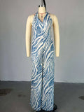 ZJKRL -  Summer Jumpsuits Ladies One Piece Outfit V Neck Sexy Backless Halter Jumpsuit Zebra Pattern Women Royal Blue Jumpsuit Elegant