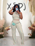 ZJKRL -  2 Piece Sets Womens Outfits Elegant Stretchy Knitted Summer Suit Sexy Sleeveless Top and Pant Suit