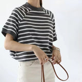 Zjkrl  -  Summer New T Shirt Women Half High Collar Short Sleeve Loose Pullover Tee Japanese Simple Solid All-match Casual Tops