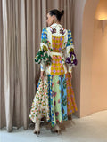 Zjkrl - 2023 Autumn New Print Holiday Women Beach Dress With Belts A-line Long Lantern Sleeve Single Breasted Lapel Seaside Dresses Robe
