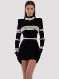 Zjkrl - Brand New Women Winter Sexy Turtleneck Beading Long Sleeve Black Mini Bandage Dress  Elegant Evening Club Party Dress