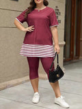 ZJKRL -  2 Piece Sets Women Outfit Solid Color Summer Round Neck Top Casual Suit with Shorts Plus Size Elegant Set