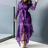 ZJKRL -  New Spring Hollow Out Lace Irregular Maxi Party Dress Women Solid Bodycon Evening Wedding Long Dress Women