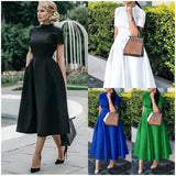 ZJKRL -  Spring Autumn Satin Party Maxi Dress Women Solid Half High Neck Short Sleeve Evening Wedding Long Dress Women