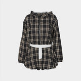 ZJKRL -  Plaid 2-Piece Set Women Zipper Long Sleeves Hooded Short Coat+Patchwork Elastic Waist Puffy Mini Skirt Matching Suits