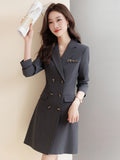 Zjkrl - Fashion Korean Black Dress 2023 Fall and Winter New High-quality Office Women's Blazer Elegant Temperament Double-breasted Dress
