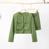Zjkrl  -  Women's Tweed Jacket Skirts Suit Autumn O-neck Long Sleeve Heart Button Elegant Ladies 2 Piece Set Sheath Mini Skirt Outfit