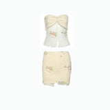 ZJKRL -  Puss Sweet 2Piece Set Women Mesh Patchwork Splits Sleeveless Backless Tops+Folds Skirt Vacation Beach Party Matching Suit