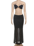 ZJKRL -  Puss Speckled Print 2 Piece Set Sexy Women Seashell Knot Tank Top+See Through Long Skirts Matching Midnight Clubwear Suits