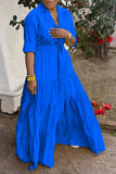 ZJKRL -  Summer Button Down Shirt Dress Women Casual Solid Turn Down Collar Half Sleeve Ruched Party Club Maxi Dress Women Pleated Dress