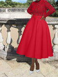 ZJKRL -  Elegant Party Dresses Woman Fall Fashion Lace Long Sleeve See Through Dress Vintage Laides Evening Dress