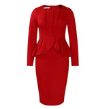 ZJKRL -  Elegant Solid Ruffle Party Dress Women Fashion Pleated Bodycon Evening Wedding Work Business Midi Dress