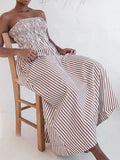 Zjkrl  -  Green Stripes Summer Maxi Dress Women Tube Long Beach Dress Off Shoulder Backless Casual Fashion Stripe Summer Dress
