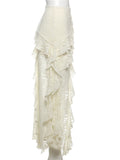ZJKRL -  Tassels Women Skirts Irregular Hem Multi-Layered Ruffles Lace Patchwork Sweet Summer Trend Daily Skinny Versatile Bottoms