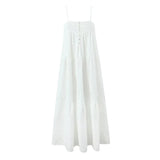 Zjkrl  -  Buttons Strap Summer Women's Dresses Casual Beach White Long Dress Embroidery Cotton Vestidos Holiday Vacation Dress