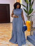 ZJKRL -  Sleeveless Maxi Dress Print Plaid Casual Dresses Summer Woman Elastic Waist Royal Blue Long Dress