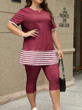 ZJKRL -  2 Piece Sets Women Outfit Solid Color Summer Round Neck Top Casual Suit with Shorts Plus Size Elegant Set