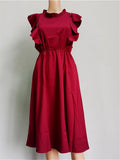 Zjkrl  -  Summer Ladies Elegant Dot Print Chic Dress Women Casual Butterfly Sleeve Ruffles Medium Long Chiffon Dress